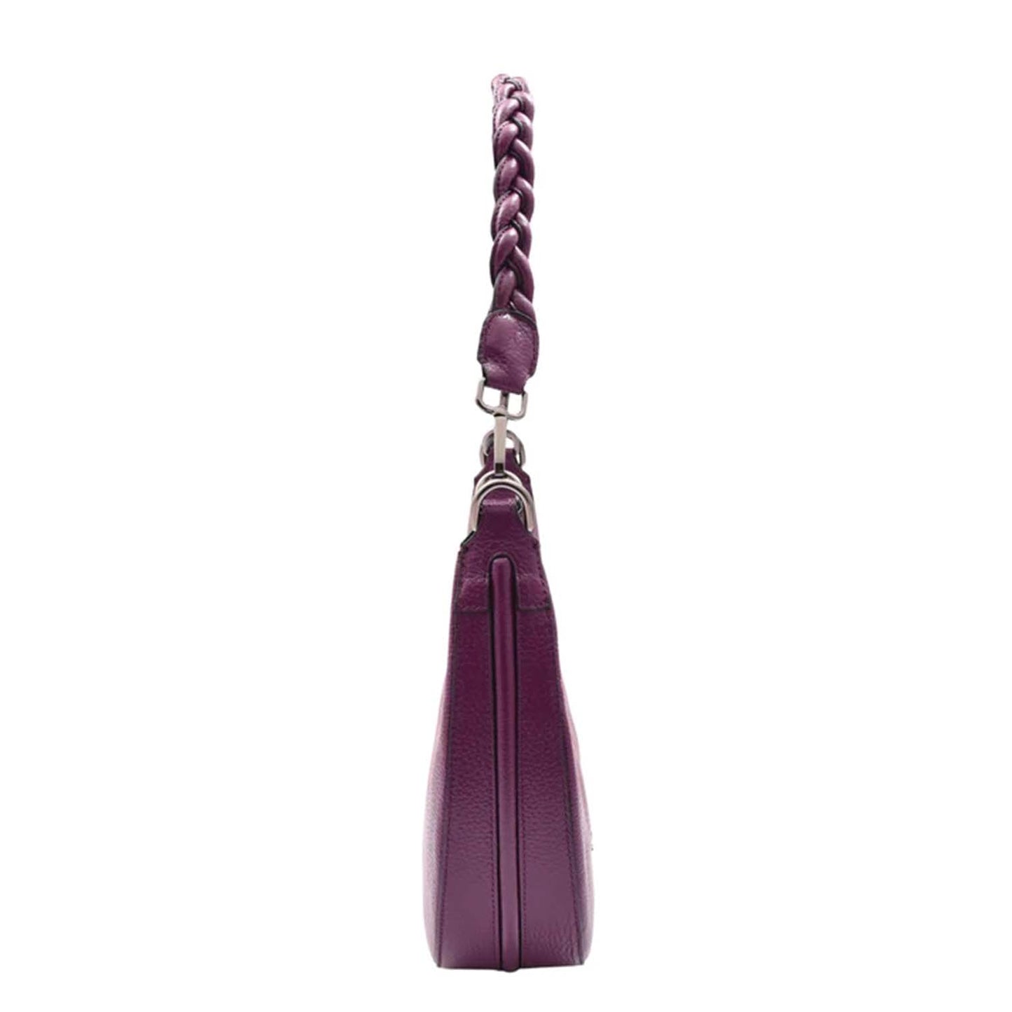 Womens Leather Twist Handle Strap Zip Cross Body Bag SARAH Purple