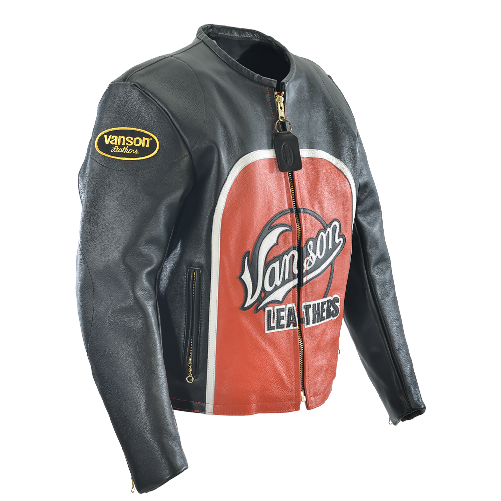 VANSON SPEEDWAY CLASSIC LEATHER JACKET AMERICAN BLACK + ORANGE