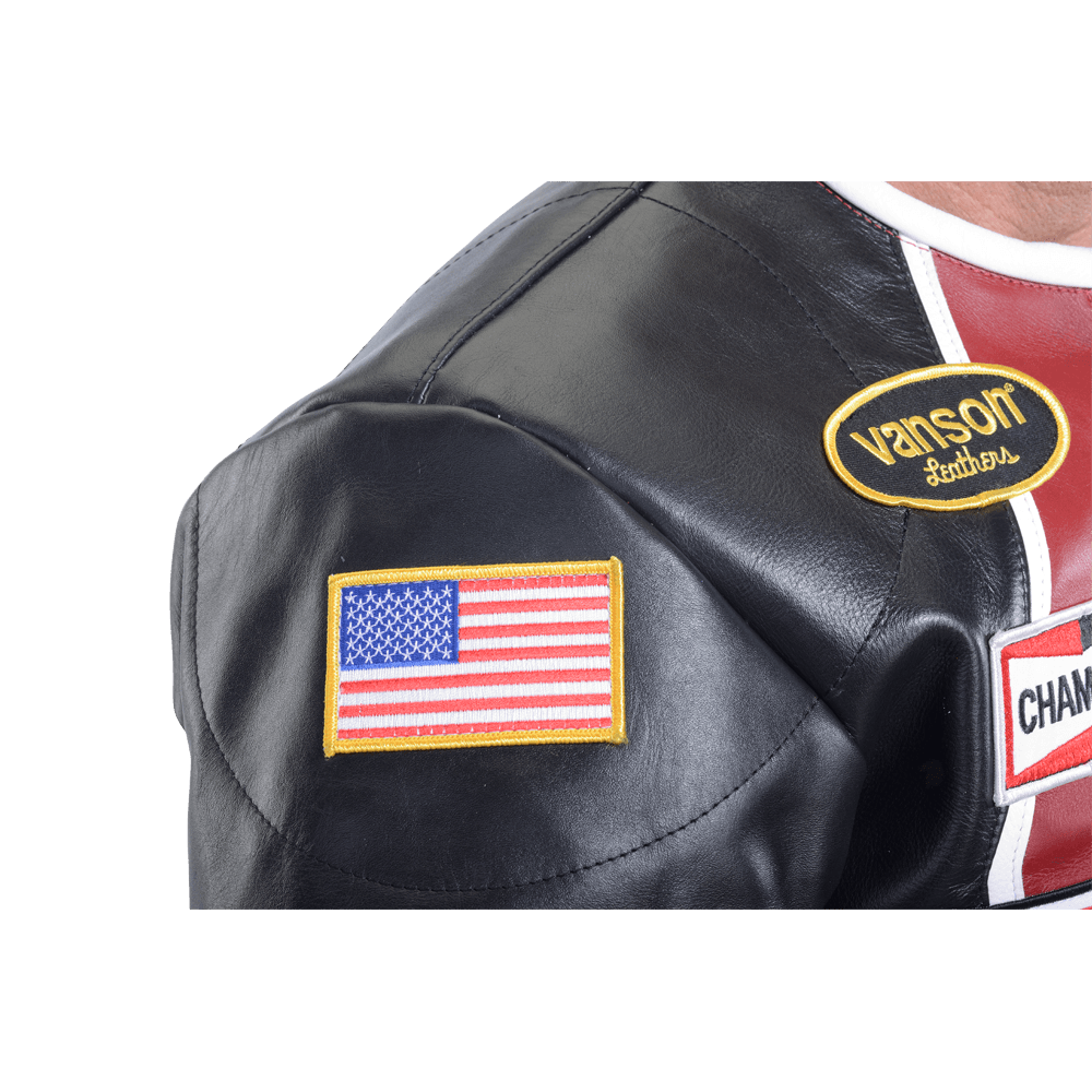 Vanson Star Jacket Leather Jacket Black + Red Competition Lea.