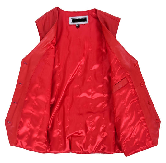 Womens Leather Classic Buttoned Waistcoat Rita Red