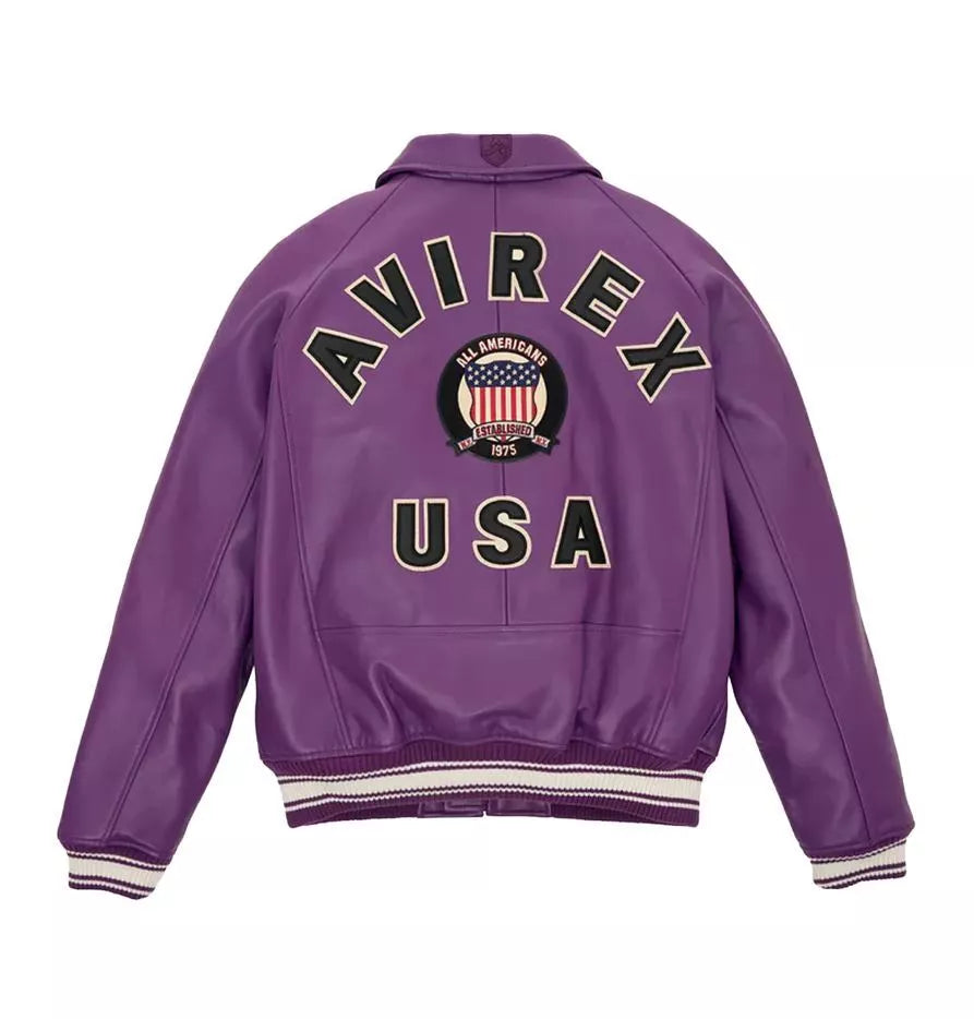 AVIREX Men's Real Bomber Jacket American Flight purple Leather Jackets