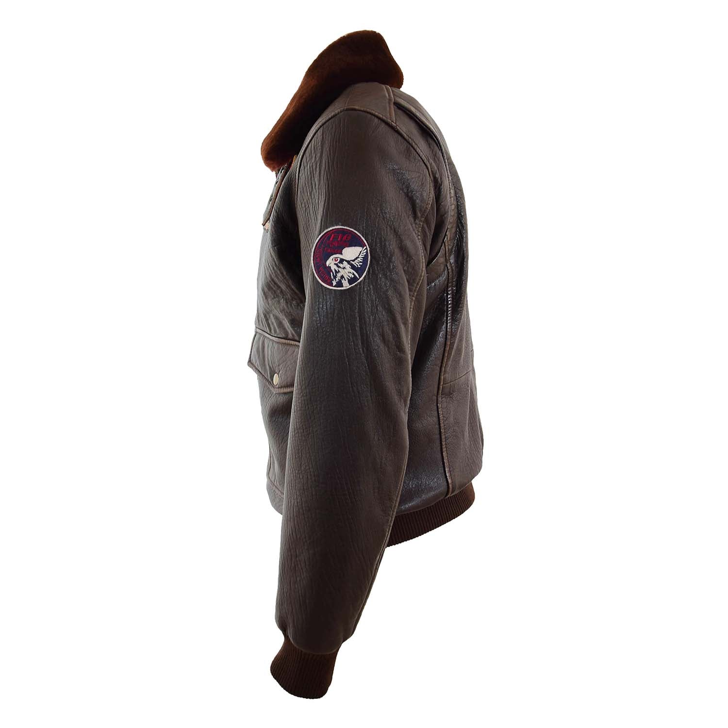 Mens Real Leather G-1 Bomber Jacket Airforce Badges FINCH Brown