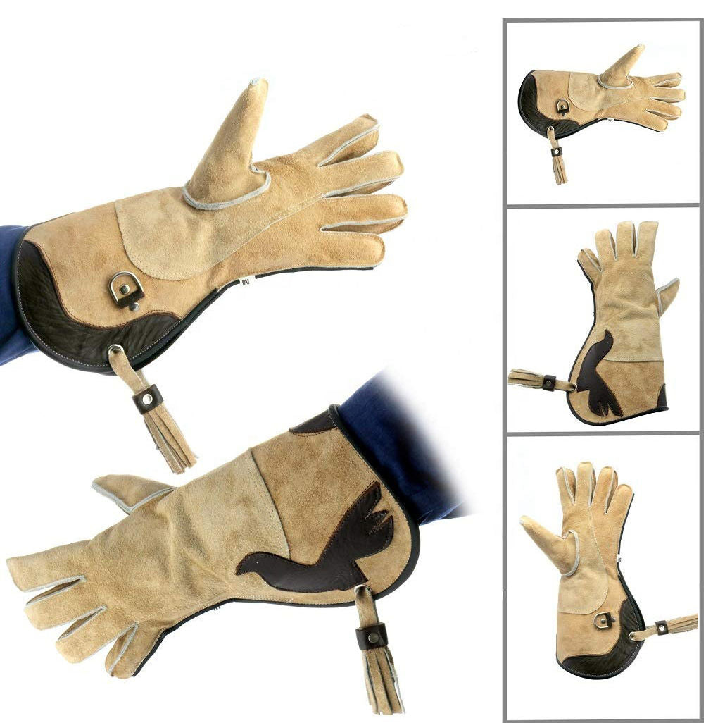 Pack of 10 Custom Left Hand Falconry Gloves – Durable Suede Leather Eagle & Bird Handling Gloves for Cold Weather
