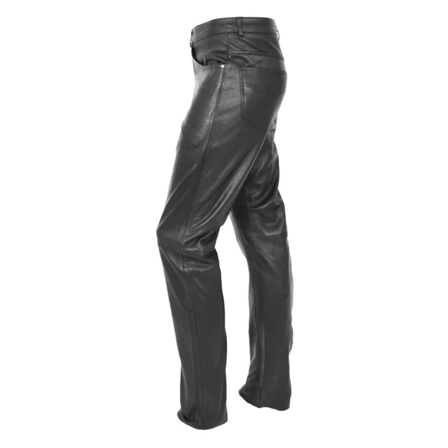 Mens Leather Pants Straight Leg Classic Leather Trousers Black