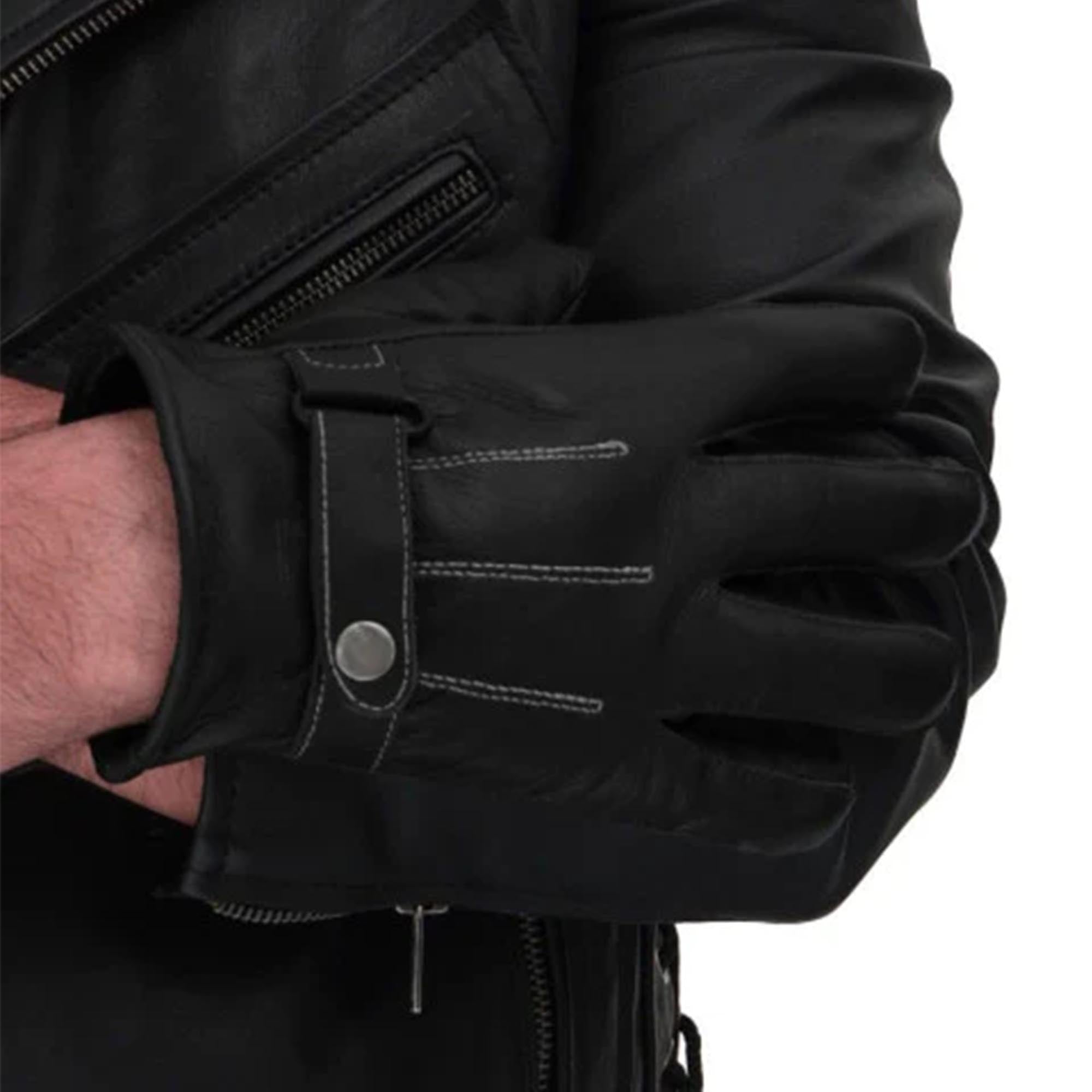 Black Leather Motorcycle Gloves