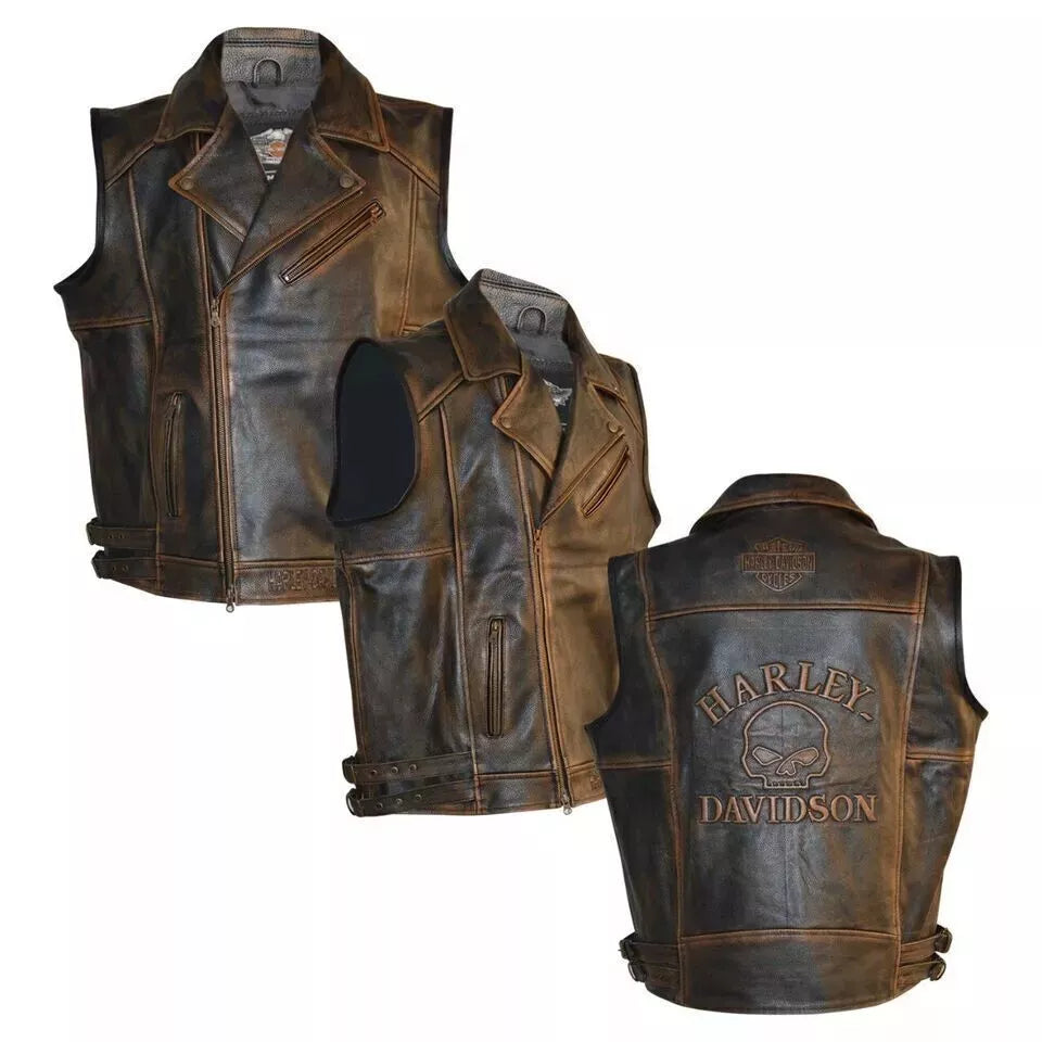 Harley Davidson Men's Motorcycle Knuckle Distressed Biker leather Vests