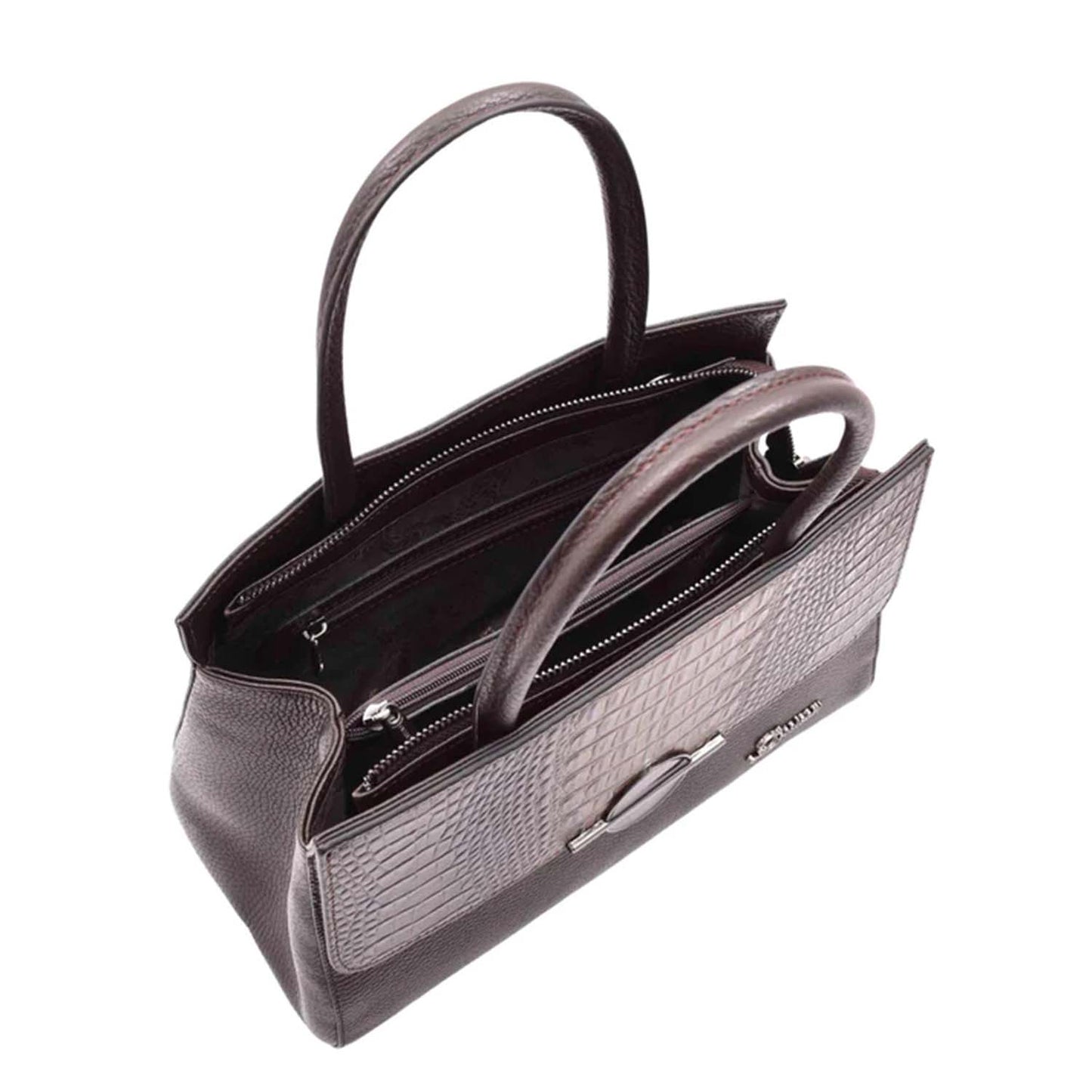 Womens Real Leather Croc Print Handbag Long Strap CAROL Brown