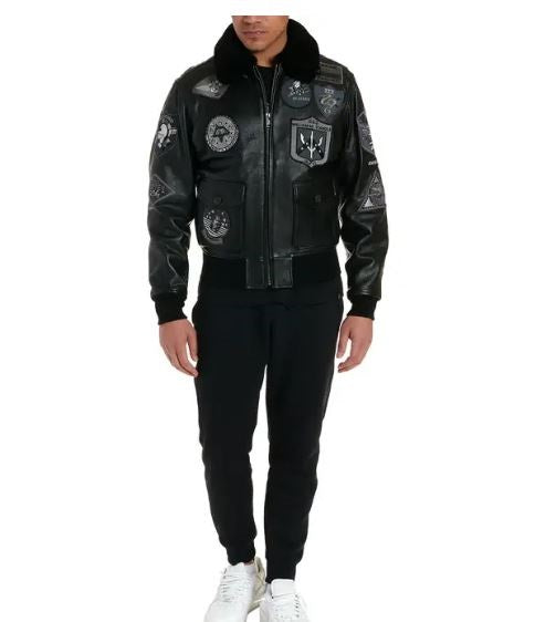 Avirex Black G-1 Bomber men’s Leather Jacket-Black