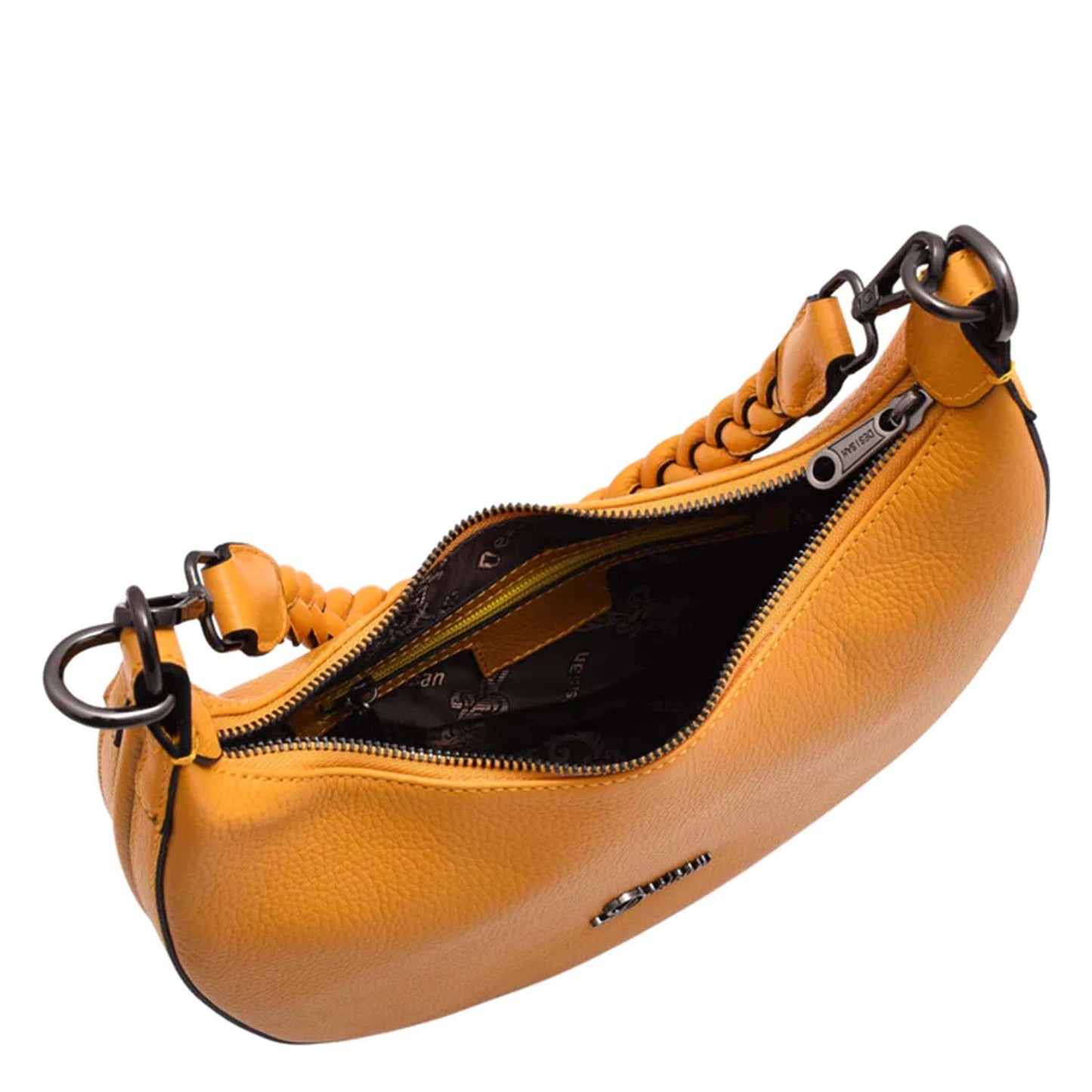 Womens Leather Twist Handle Strap Zip Cross Body Bag SARAH Yellow