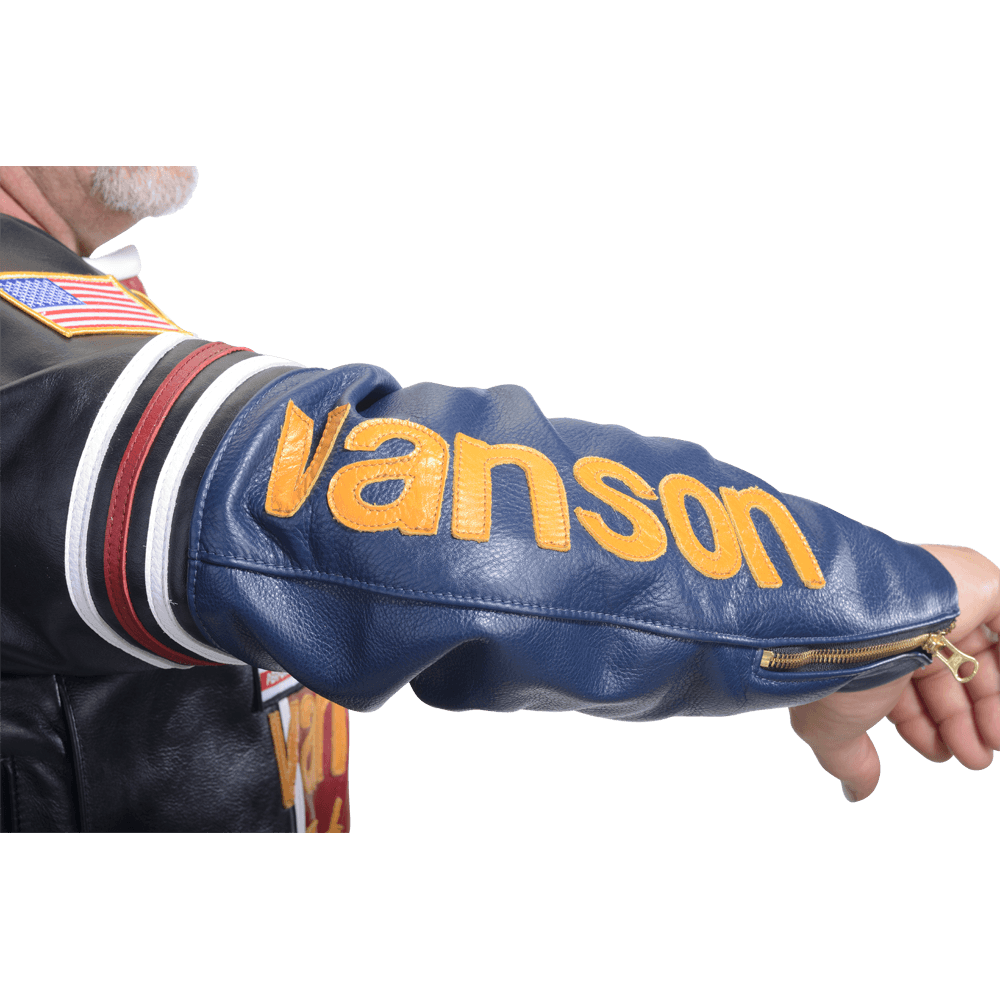 Vanson Star Jacket Leather Jacket Black + Red Competition Lea.