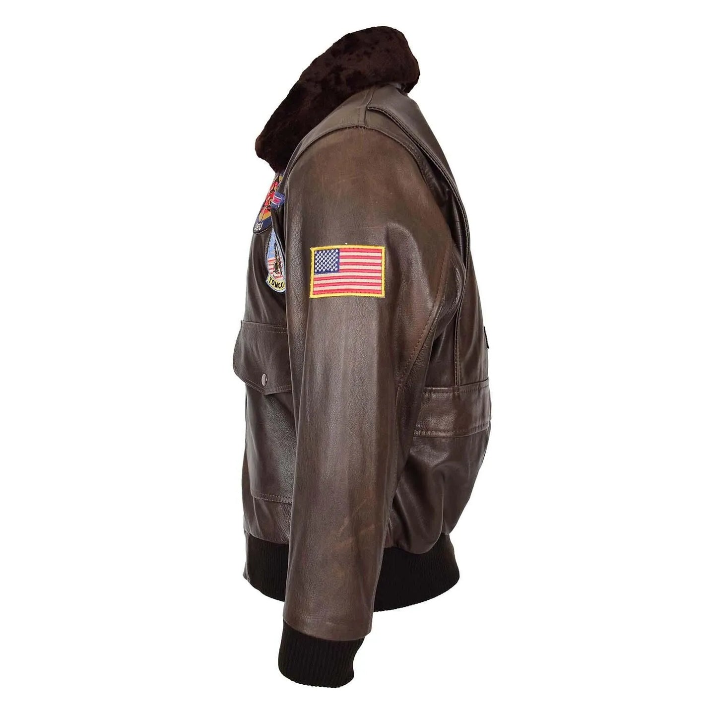 Premium Quality Mens Bomber Leather Jacket Air Force Style Lester Brown