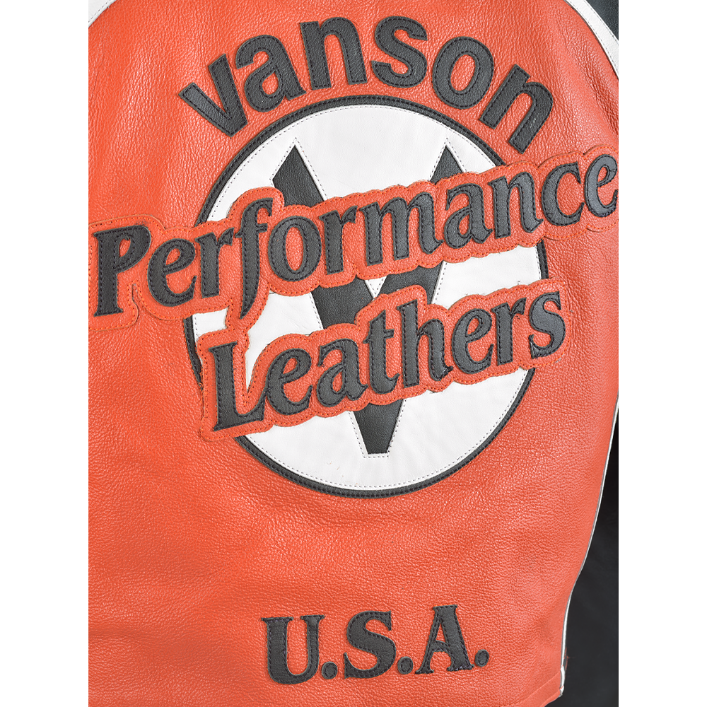 VANSON SPEEDWAY CLASSIC LEATHER JACKET AMERICAN BLACK + ORANGE