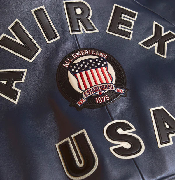 Men's Avirex Stadium Leather Jacket Las Vegas  Avirex jacket Short Body- Black