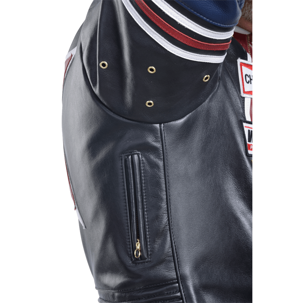 Vanson Star Jacket Leather Jacket Black + Red Competition Lea.