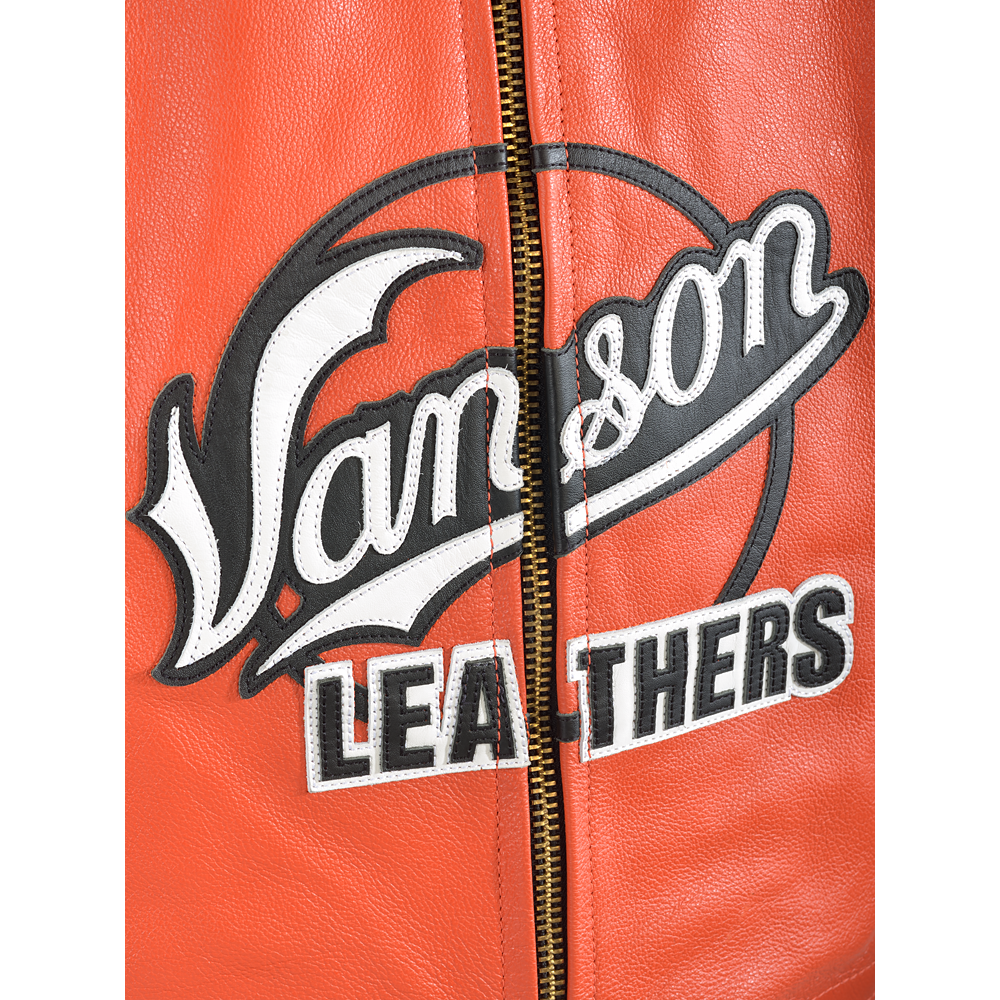 VANSON SPEEDWAY CLASSIC LEATHER JACKET AMERICAN BLACK + ORANGE