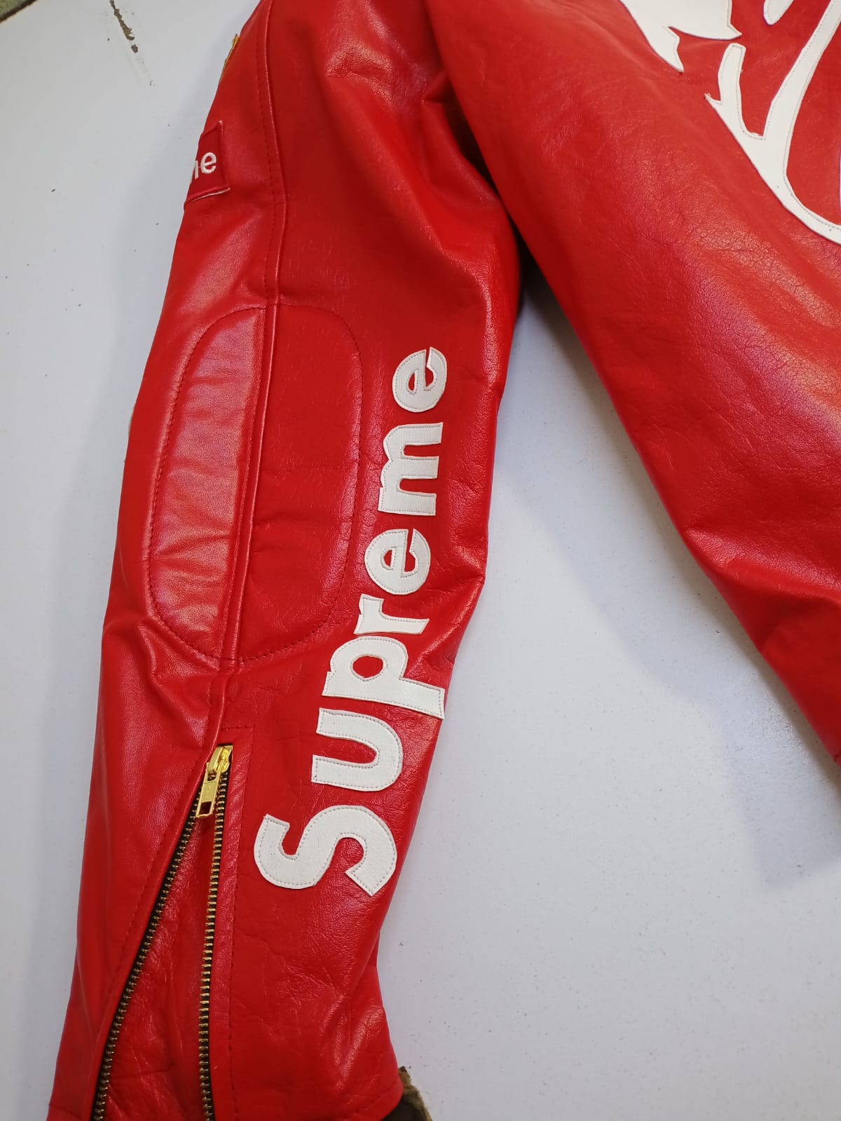 Supreme Vanson Leather X Bones Jacket (Red-White)