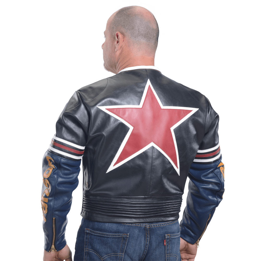 Vanson Star Jacket Leather Jacket Black + Red Competition Lea.