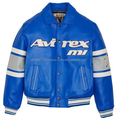 Men's Avirex Carolina Blue LEGEND USA Real Bomber Americans Flight Leather Jackets