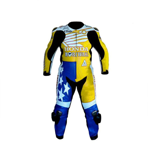 American Honda Yellow Moriwaki Motorcycle Racing Leather Suit – MotoGP