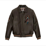 Primum Quality Men's Avirex Brown Real Bomber Flight, Embroidery Jacket Lamb Skin Leather Jackets