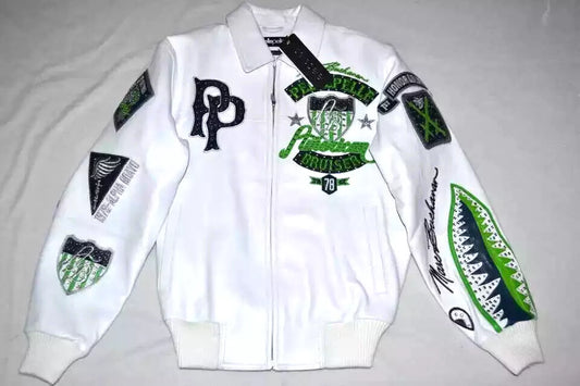 PELLE PELLE MEN'S COW GENUINE LEATHER  JACKET WHITE ANNIVERSARY AMERICAN BRUISER