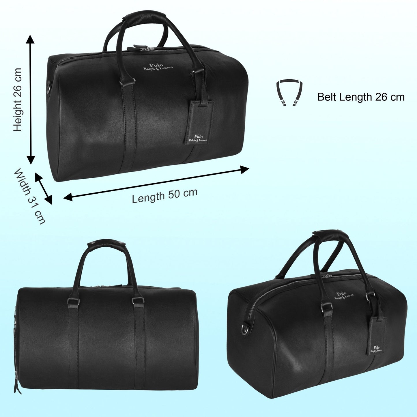 Polo Ralph Lauren Leather Duffle Bag Black Leather with dust Cover
