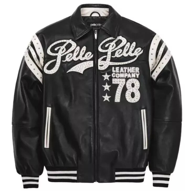 Men's Pelle Pelle Real Leather Jacket, Black with Ribbed cuffs