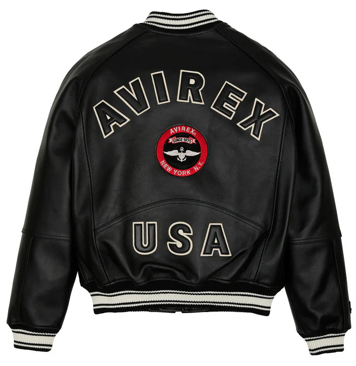 Men's Avirex Stadium Leather Jacket Las Vegas  Avirex jacket (Black)