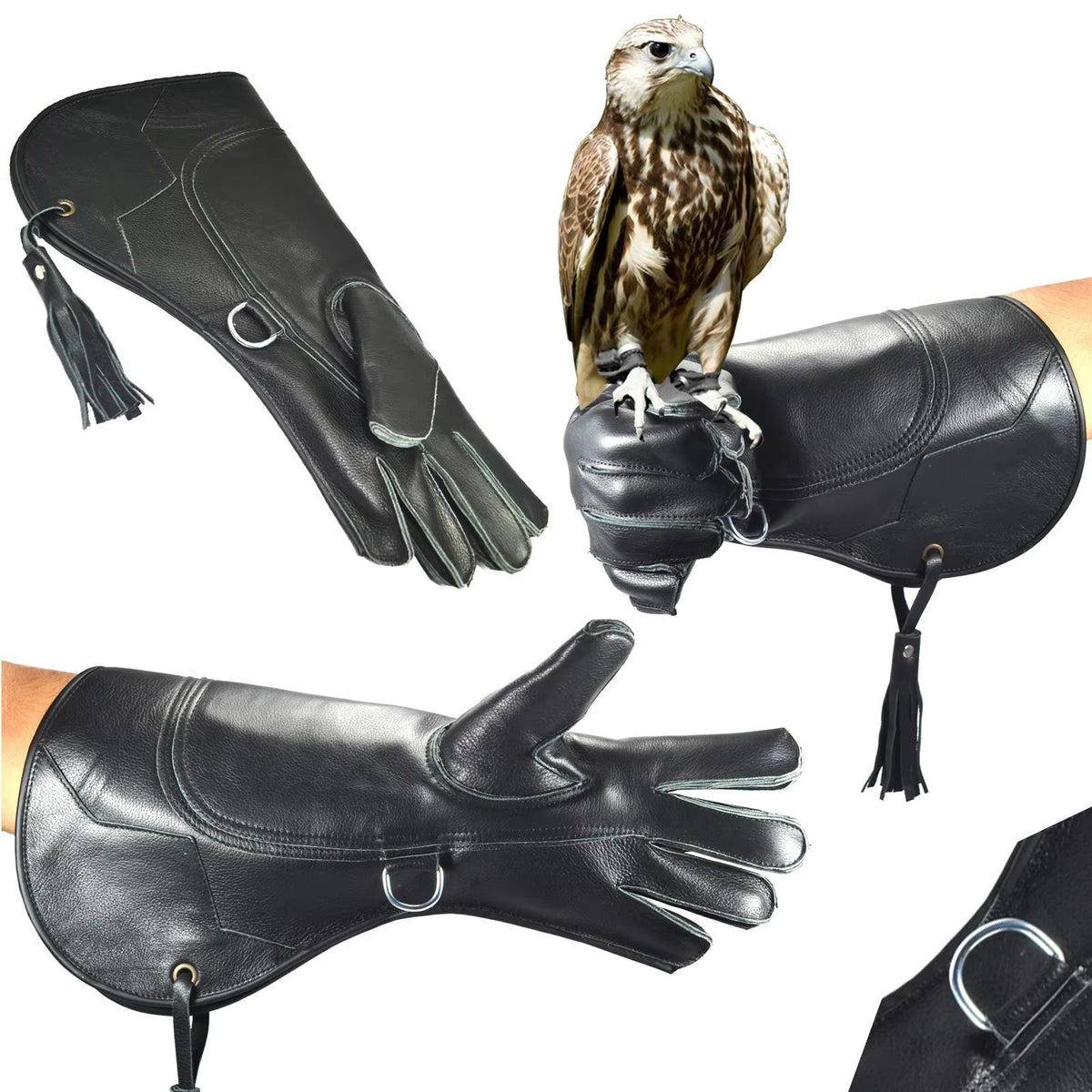 Pack of 10 Custom Left-Hand Falconry Gloves | Durable Natural Leather Eagle & Bird Handling Gloves for Cold Weather Use