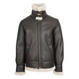 Men's Classic B3 Original Sheepskin Jacket in brown and white with buckled shearling collar and front zipper