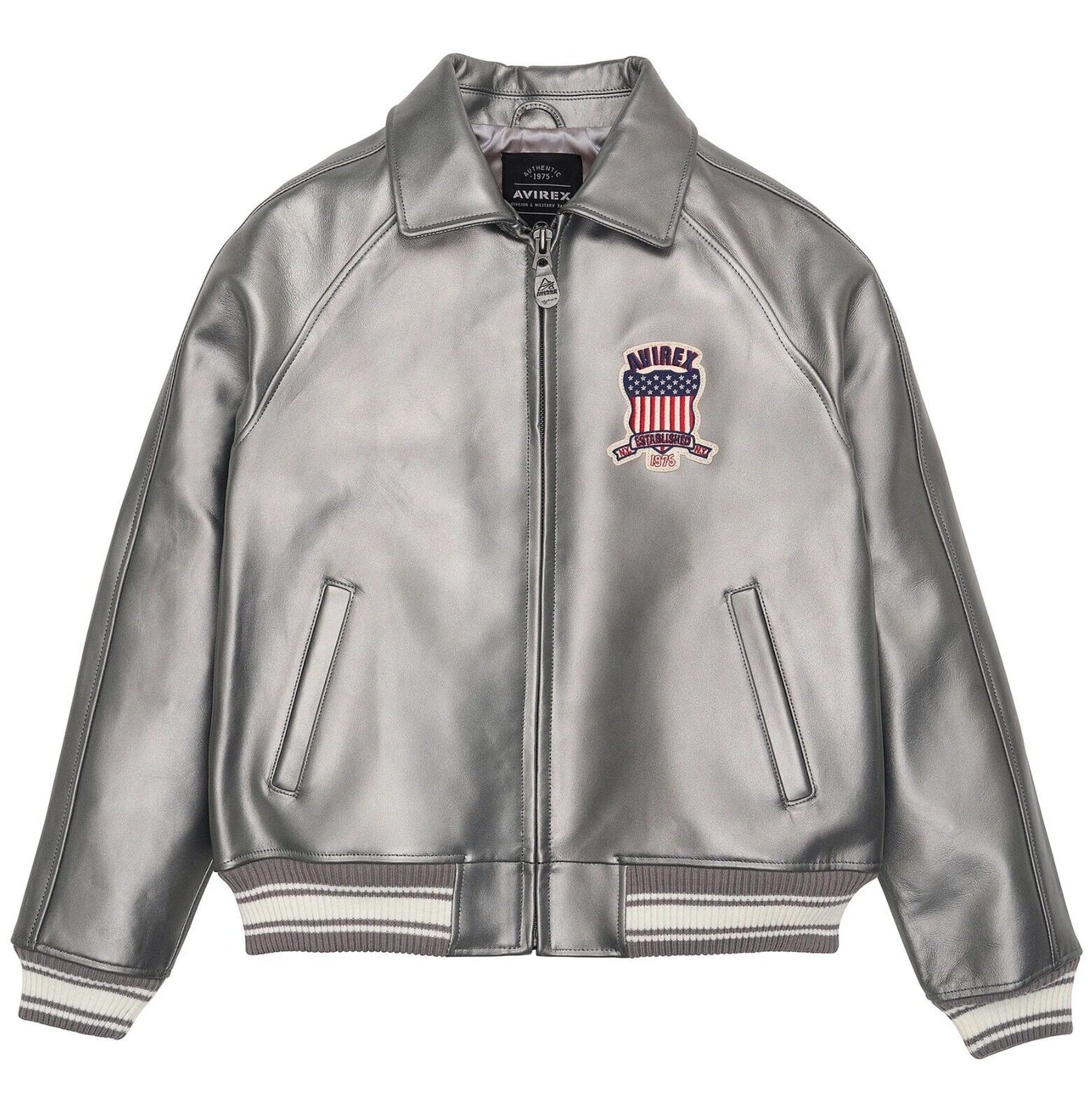 Men's Avirex Leather Jacket Iconic Avirex jacket (Silver)