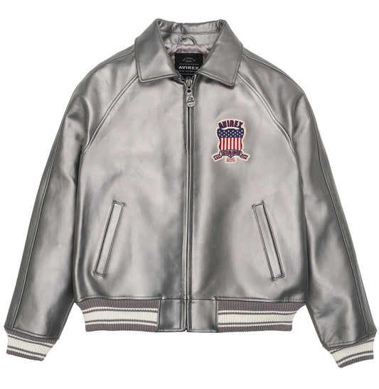 Men's Avirex Leather Jacket Iconic Avirex jacket (Silver)