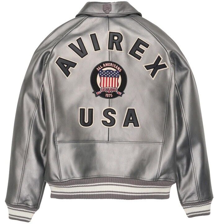 Men's Avirex Leather Jacket Iconic Avirex jacket (Silver)