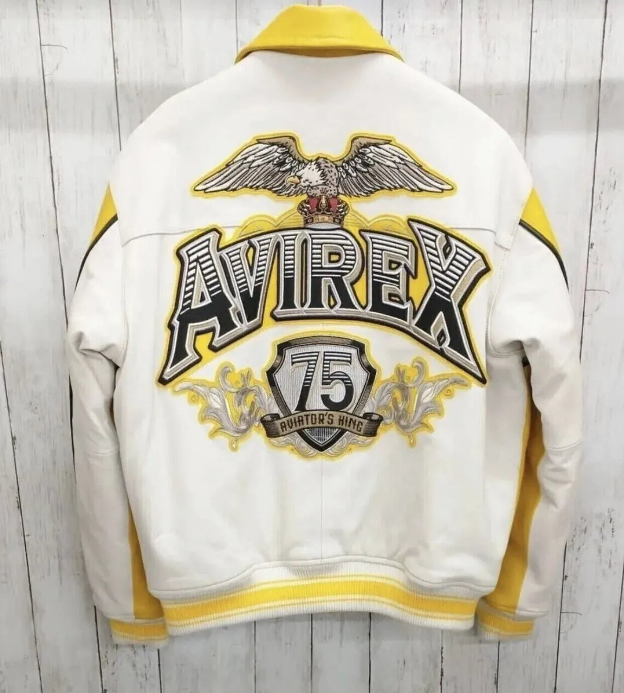 Avirex Mens Yellow Cowhide Leather Jacket AVIATOR’s King 75 Bomber Jacket
